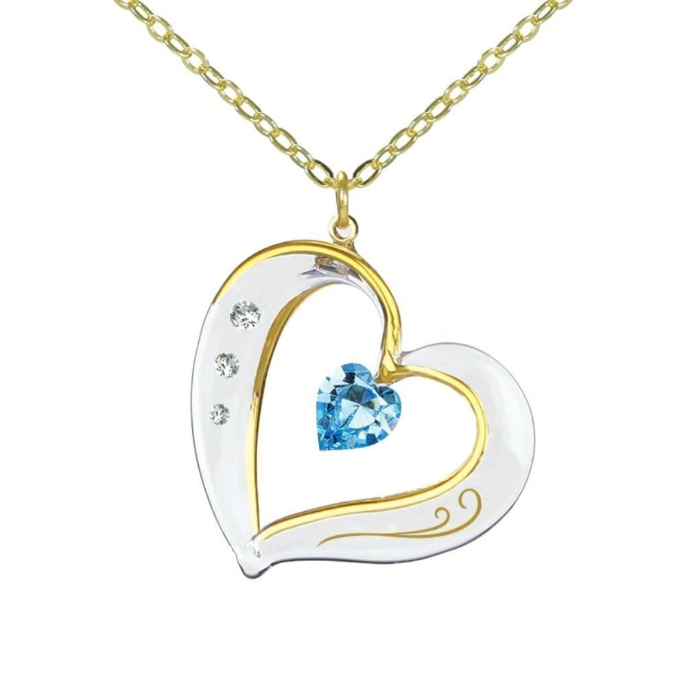 December Birthstone Ribbon Heart Necklace with Gift Box